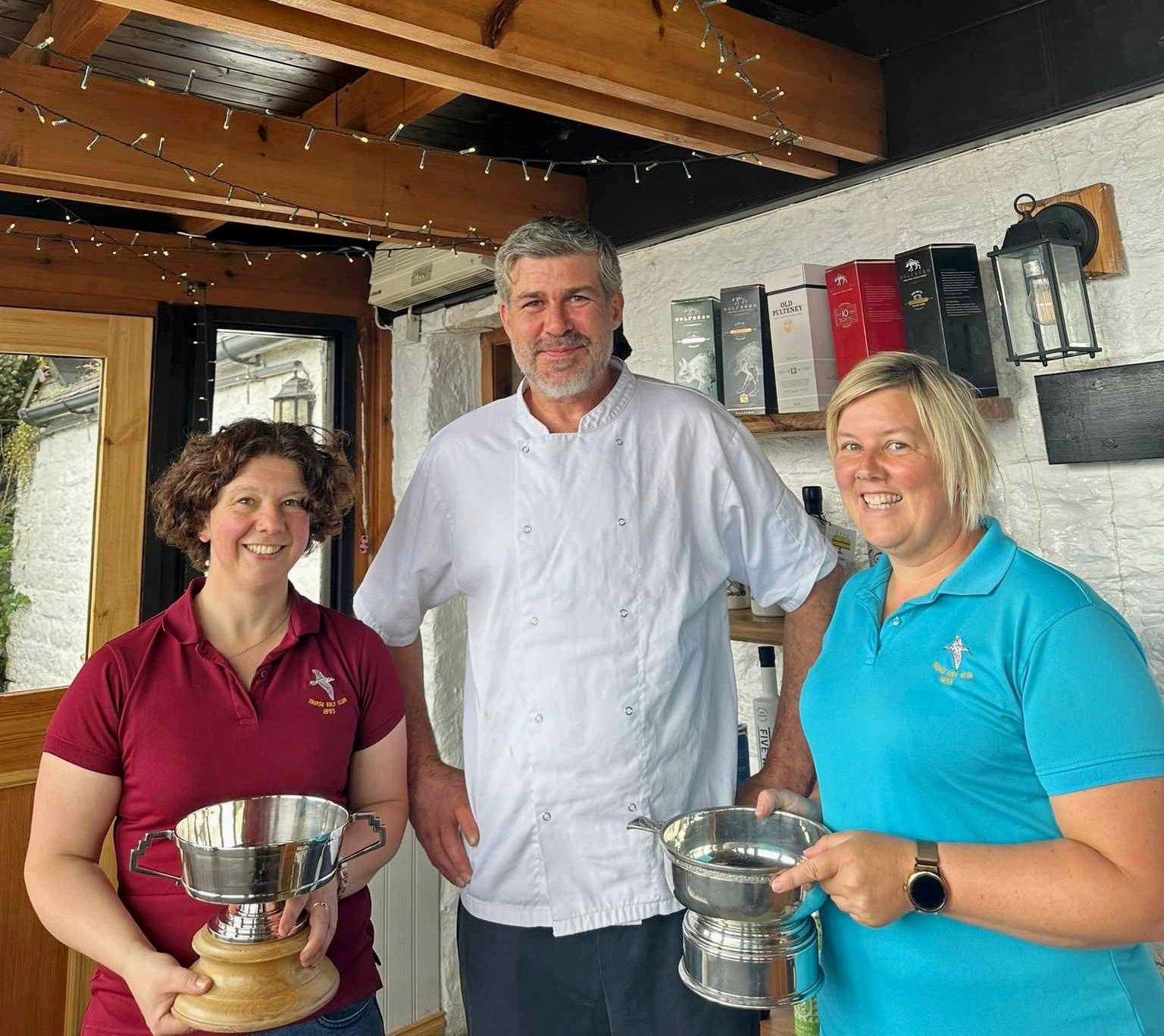 Winners Aileen Simmonite (left) and Laura Durrand with Jody Sinclair of the Captain’s Galley at Scrabster.