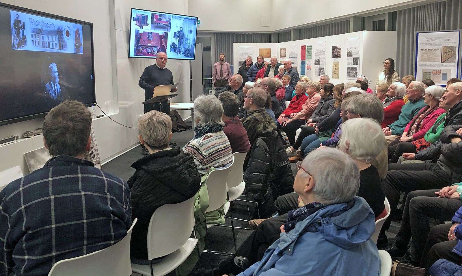 Some of the 100-plus audience at Nucleus as Ian Leith gives a presentation about the Johnston collection. Picture: Neil Buchan