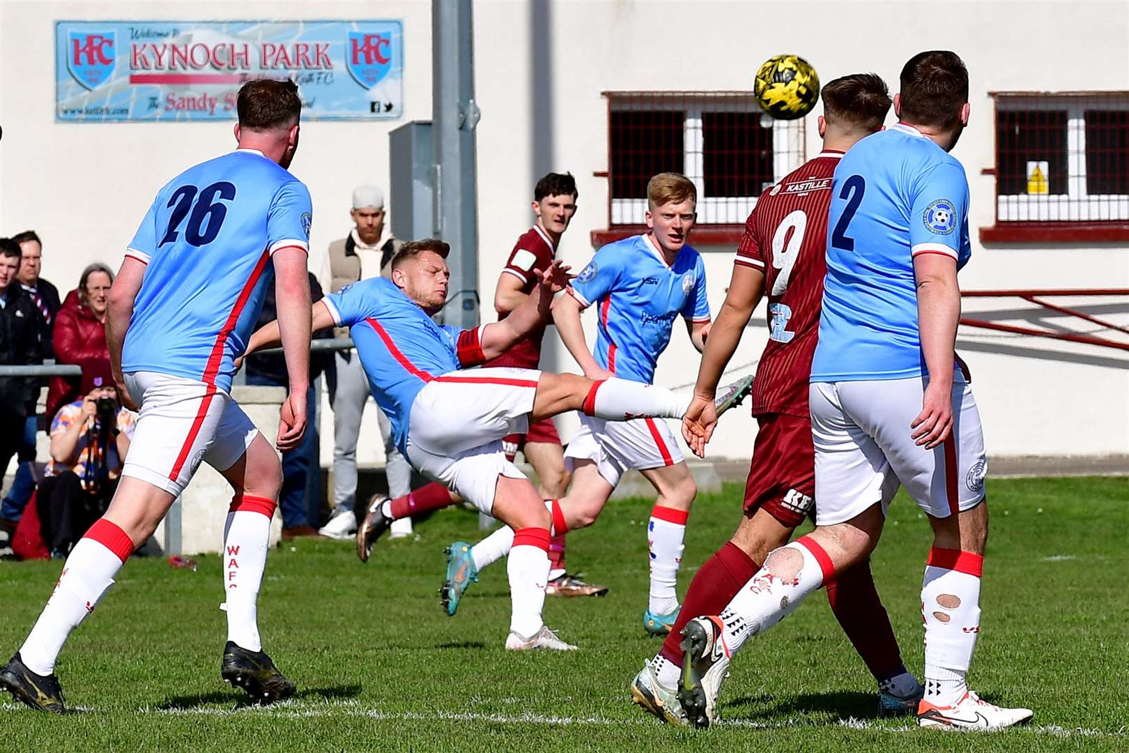 Jack Halliday clears the ball upfield for Wick Academy. Picture: Mel Roger