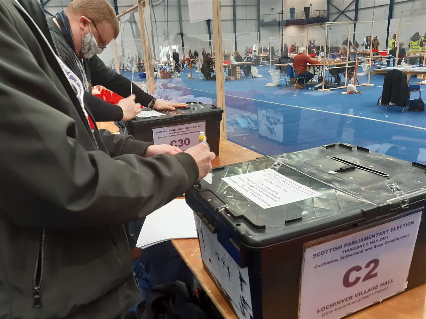 The count for the Caithness, Sutherland and Ross seat takes place at the Highland Football Academy in Dingwall.