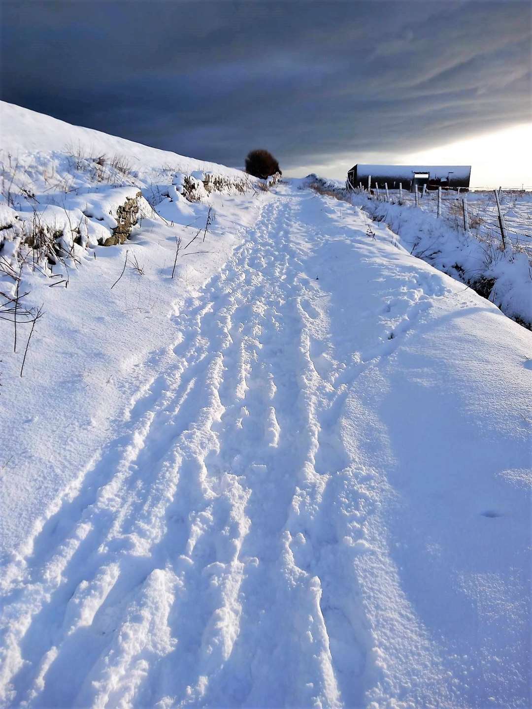 Snow-filled path near Wick. Picture: Derek Bremner
