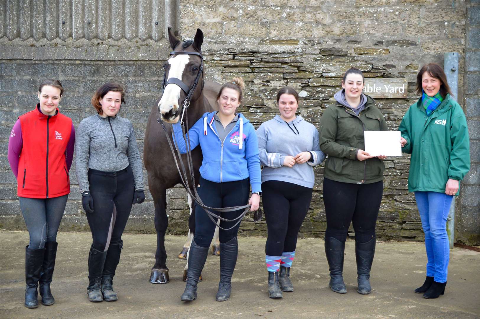 Some of the UHI equine students with Liz Hewitson (right), Caithness RDA group representative.
