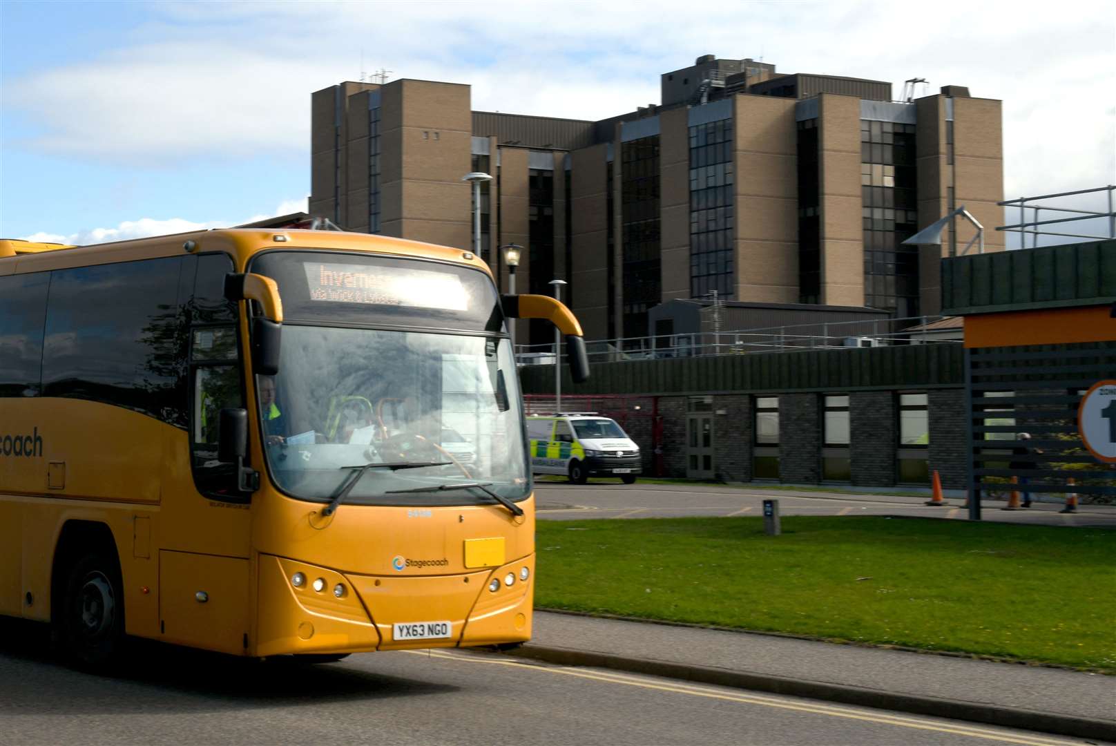 The X99 Stagecoach bus service leaving Raigmore Hospital. Picture: James Mackenzie