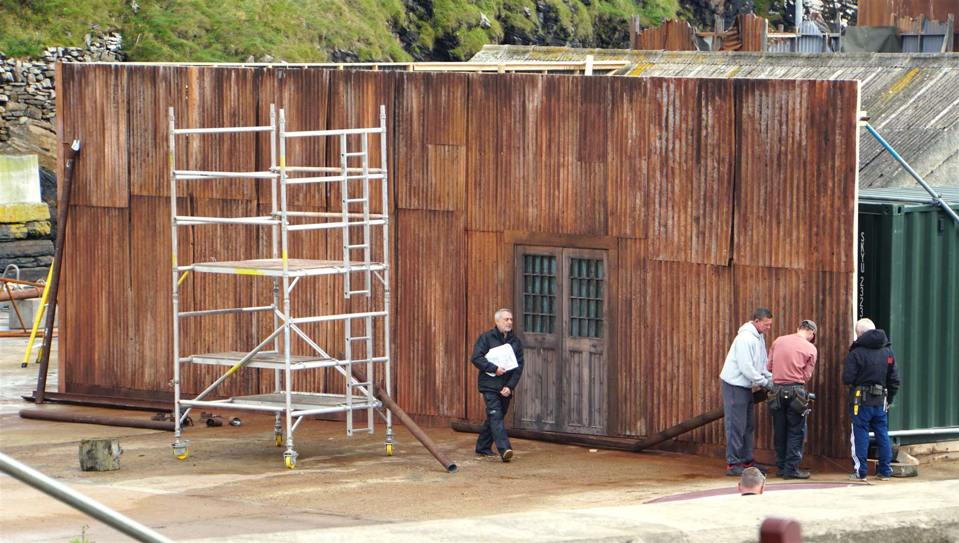 A construction team working on a set for the Netflix series The Crown at Lybster Harbour in September 2019. Picture: DGS