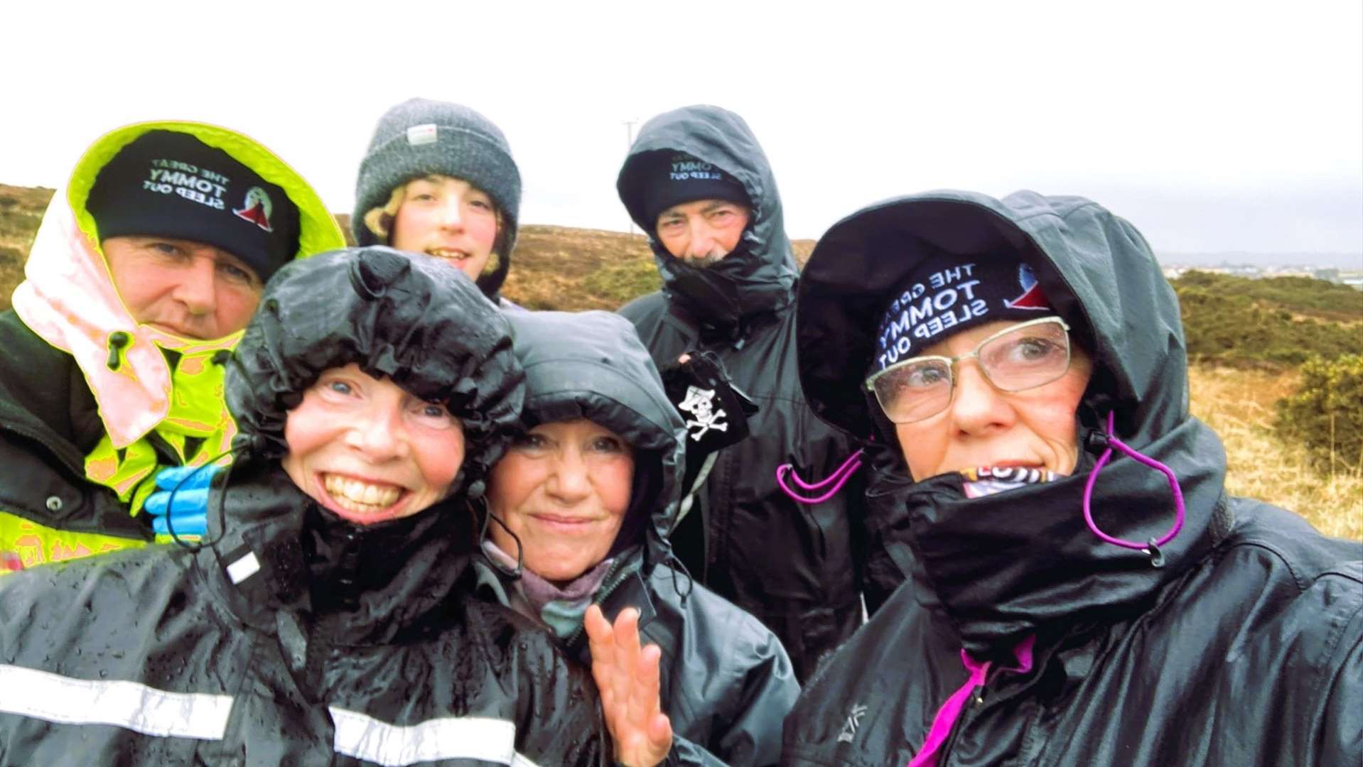 Phil Boardman’s The Great Tommy Sleep Out for RBLI’s work with homeless veterans from left, back row, are Phil Boardman (yellow jacket) Max Armitage and George Payne. Front left, Sara Armitage, Pauline Robinson, and Jo Taggart. Picture supplied