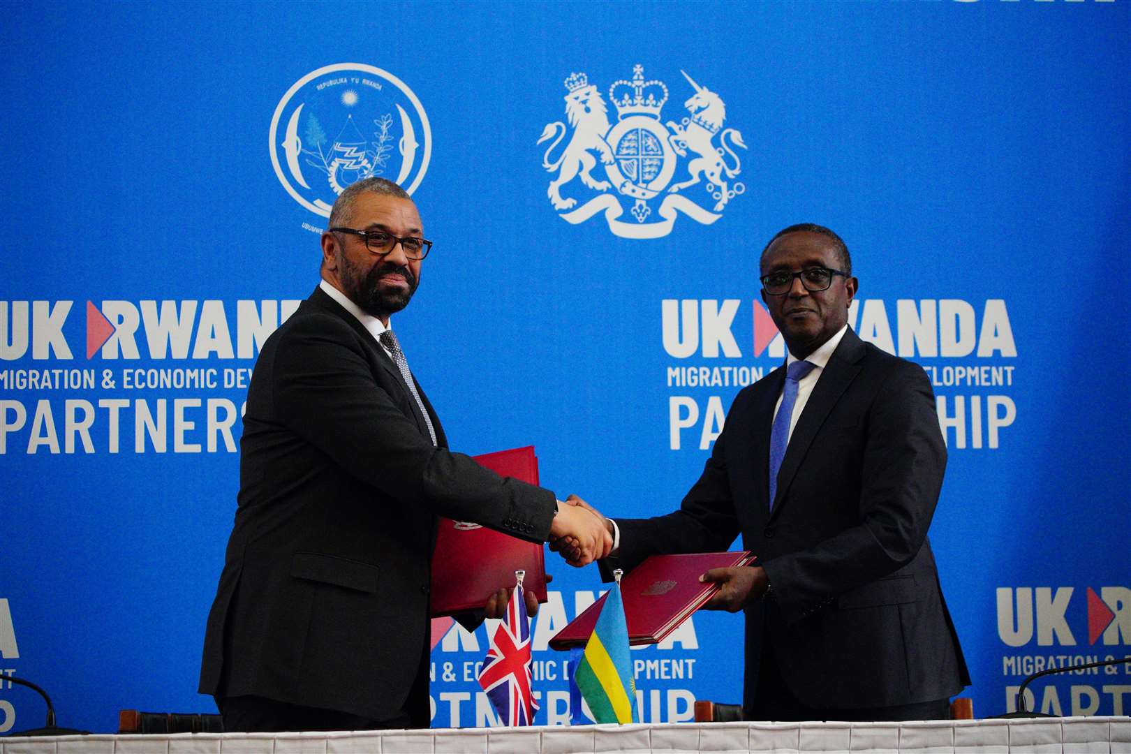 James Cleverly signed a new treaty with Rwanda on a visit to Kigali, hoping to address the Supreme Court’s concerns (PA)