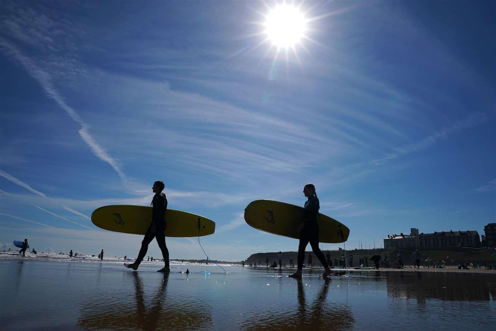 The sunshine finally returned as the August bank holiday weekend drew to a close, with surfers taking to the water at Long Sands Beach, Tynemouth (Owen Humphreys/PA)