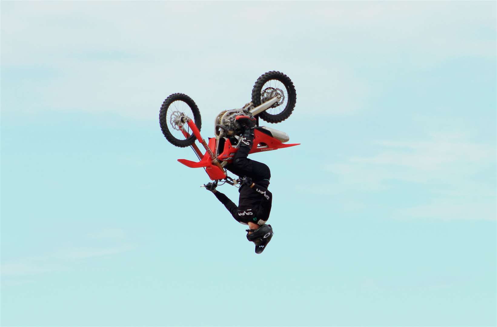 Broke FMX freestyle motocross rider John Pearson in mid-air during one of his stunts at the County Show. Picture: Alan Hendry