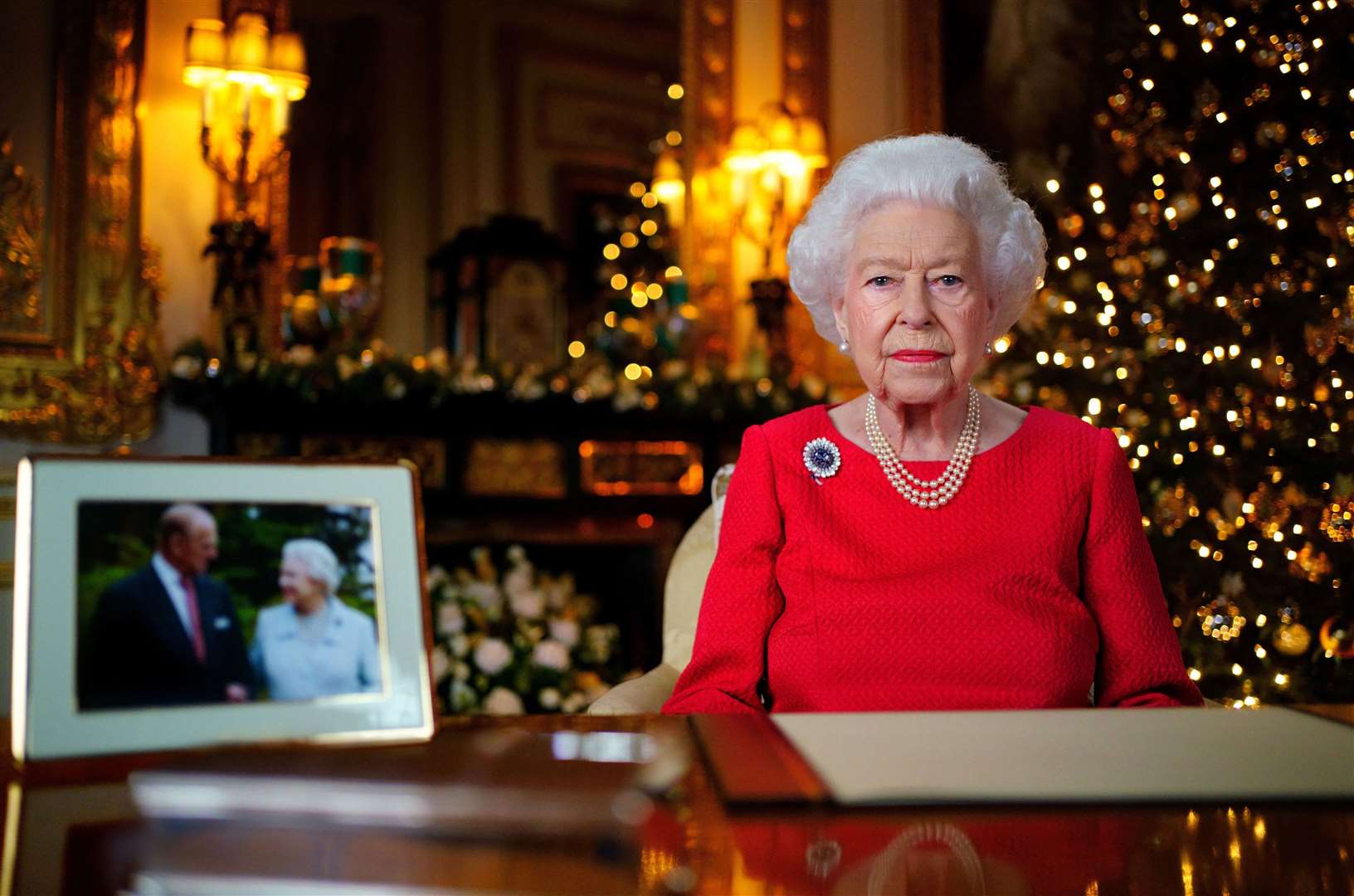 The Queen pictured during her last Christmas broadcast in 2021 (Victoria Jones/PA)