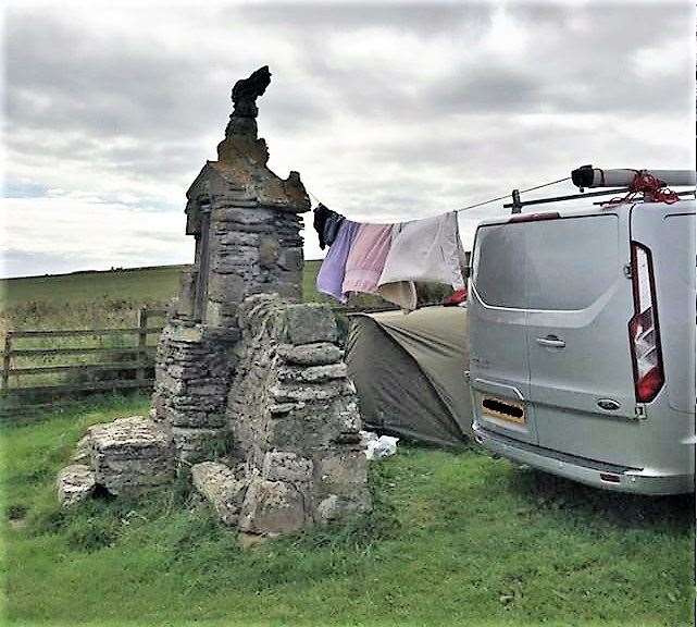A picture shared on Twitter by the Caithness Broch Project showed campers using the historic monument at Auckengill as a washing line prop.