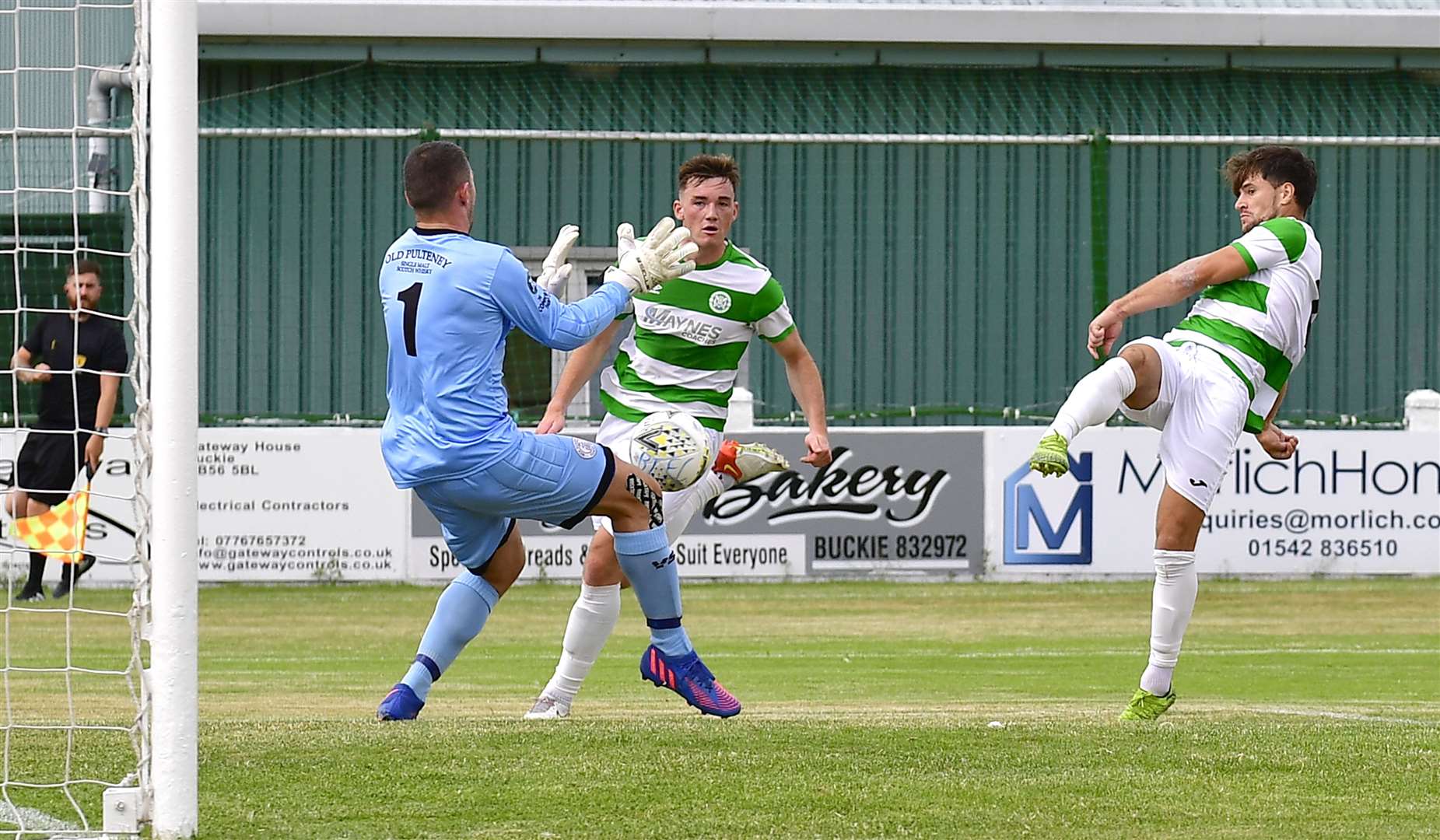 Academy keeper Graeme Williamson produces a point-blank save to deny Buckie Thistle's Sam Urquhart. Picture: Mel Roger