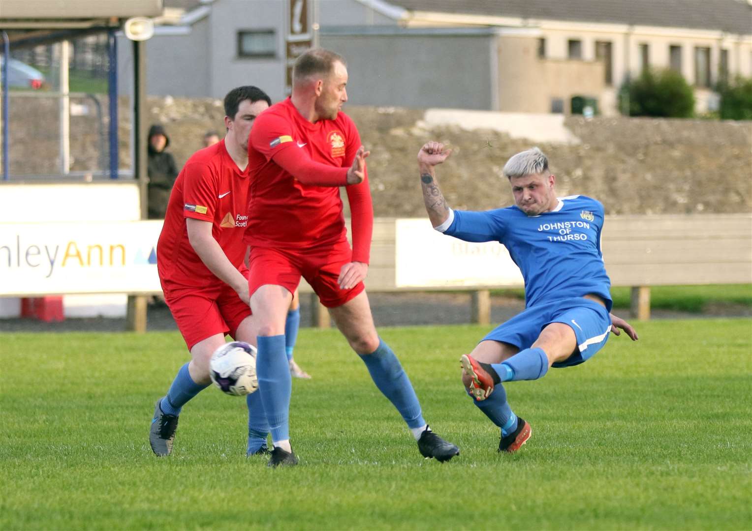 Kuba Koziol – in action here against Lybster – scored one of Acks' goals in their Eain Mackintosh Cup first-round win against High Ormlie Hotspur. Picture: James Gunn