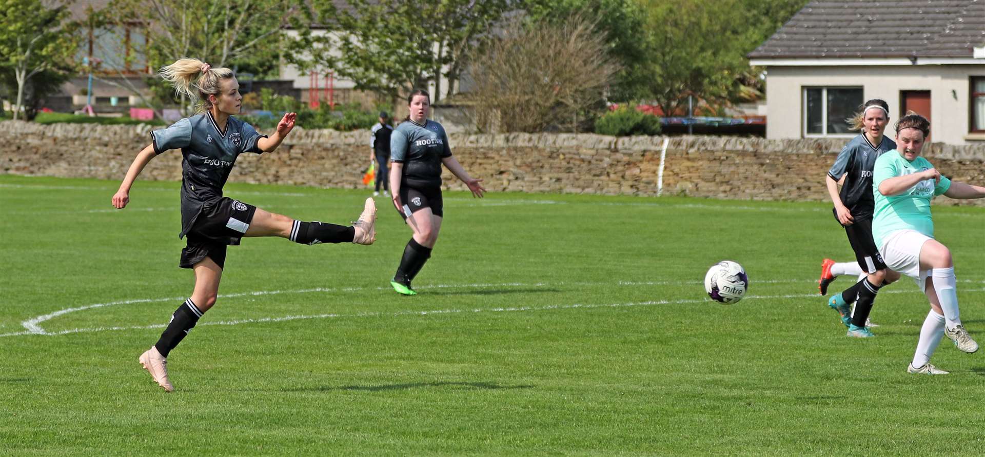 Caithness striker Anna Swanson fires a shot at goal. Picture: James Gunn
