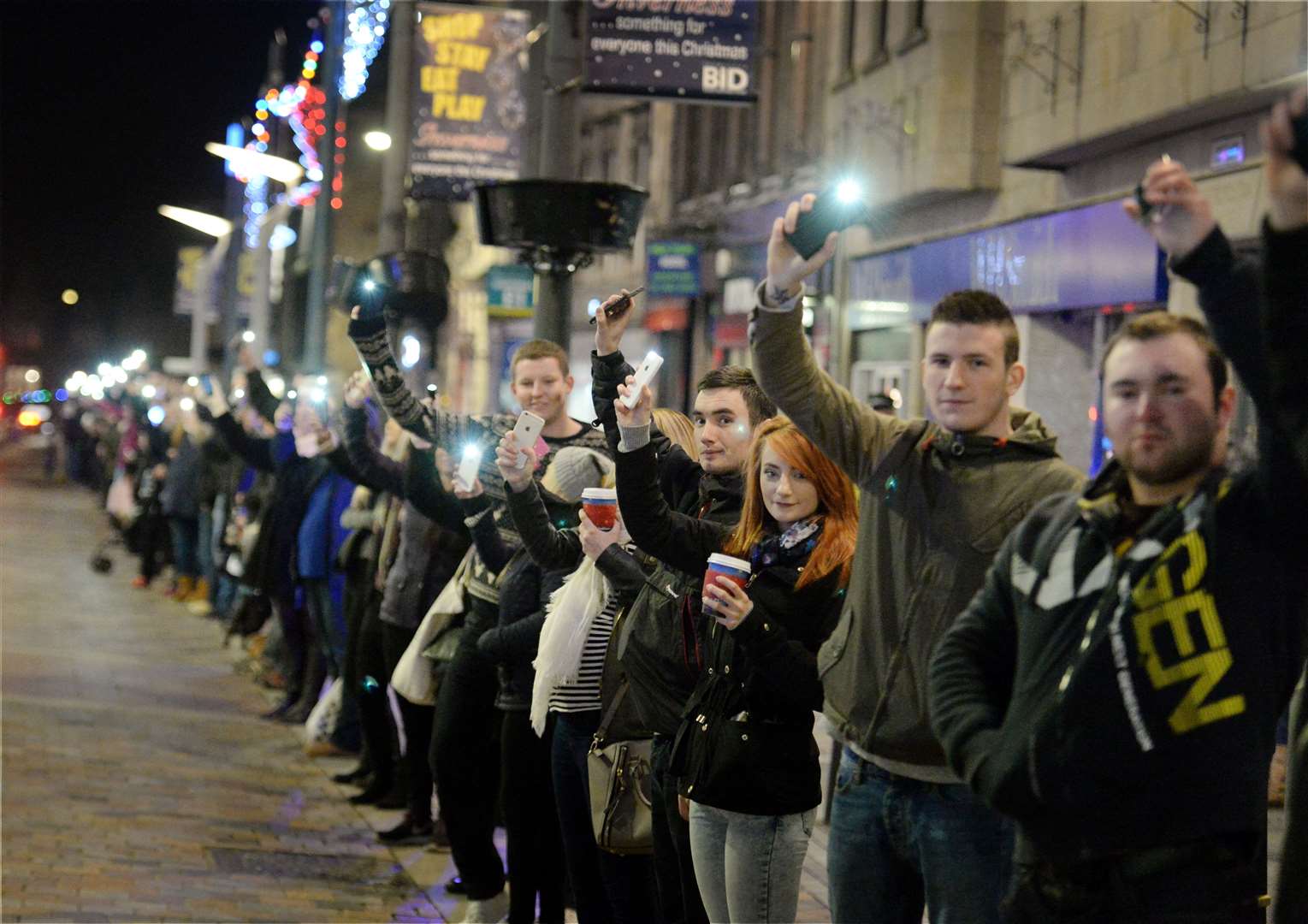 The launch of Mikeysline in December 2015 when supporters formed a line along Inverness High Street from Eastgate to the Town House.