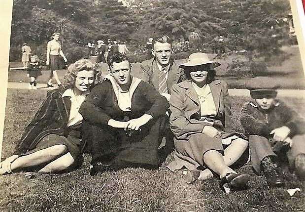 Cathy Greig's parents, couple on left, appear in this photograph taken around 1941.