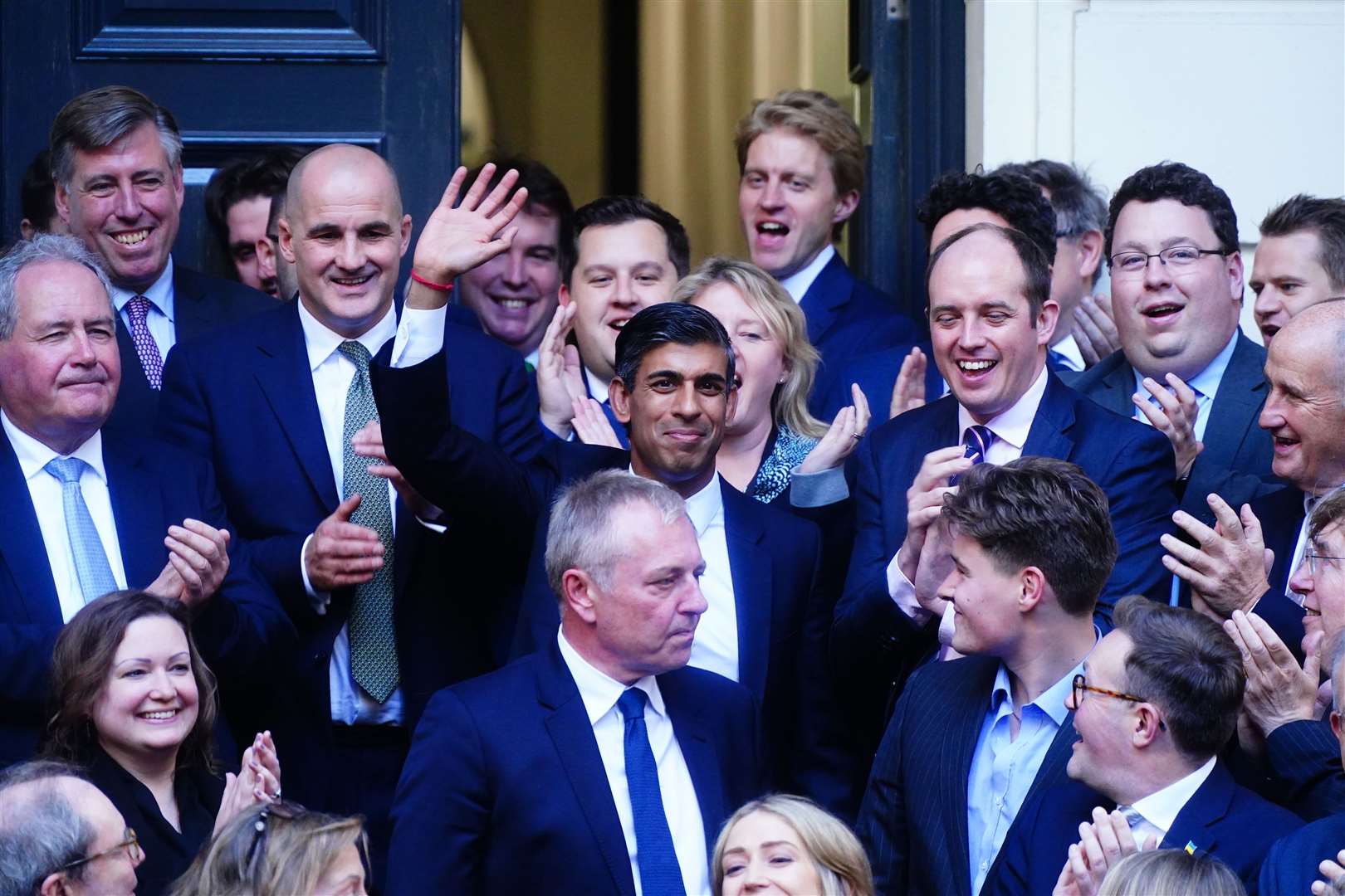 Rishi Sunak arrives at Conservative Party HQ in Westminster after it was announced he will become the new leader of the Conservative Party after rival Penny Mordaunt dropped out (Victoria Jones/PA)