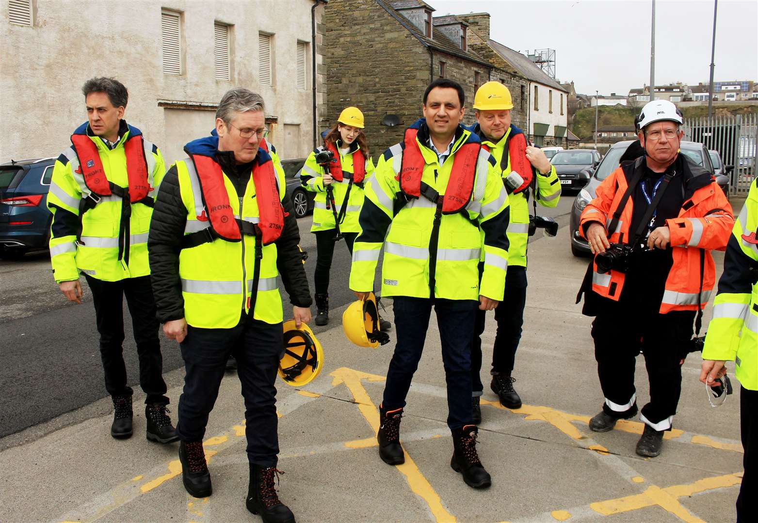 Anas Sarwar (centre) with Ed Miliband, Sir Keir Starmer and others on their way to a crew transfer vessel for a trip to the Beatrice offshore wind farm during a visit to Wick last year. Picture: Alan Hendry