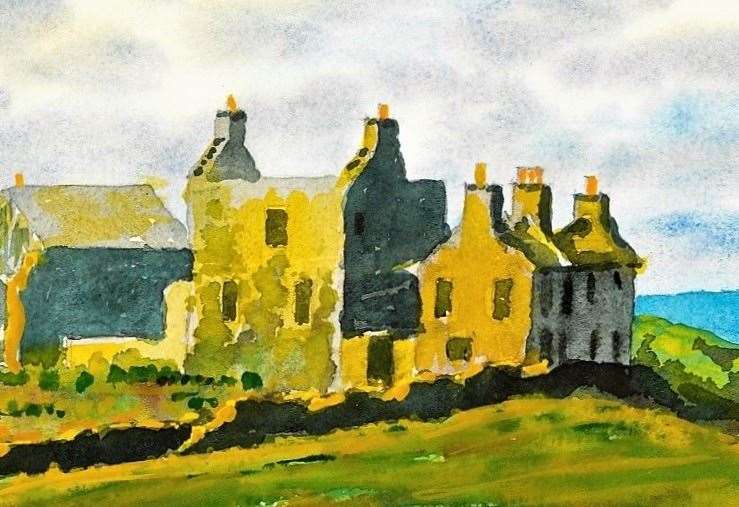 A detail of Prince Charles's watercolour which appears to show the ruins of Brims Castle. Copyright AG Carrick