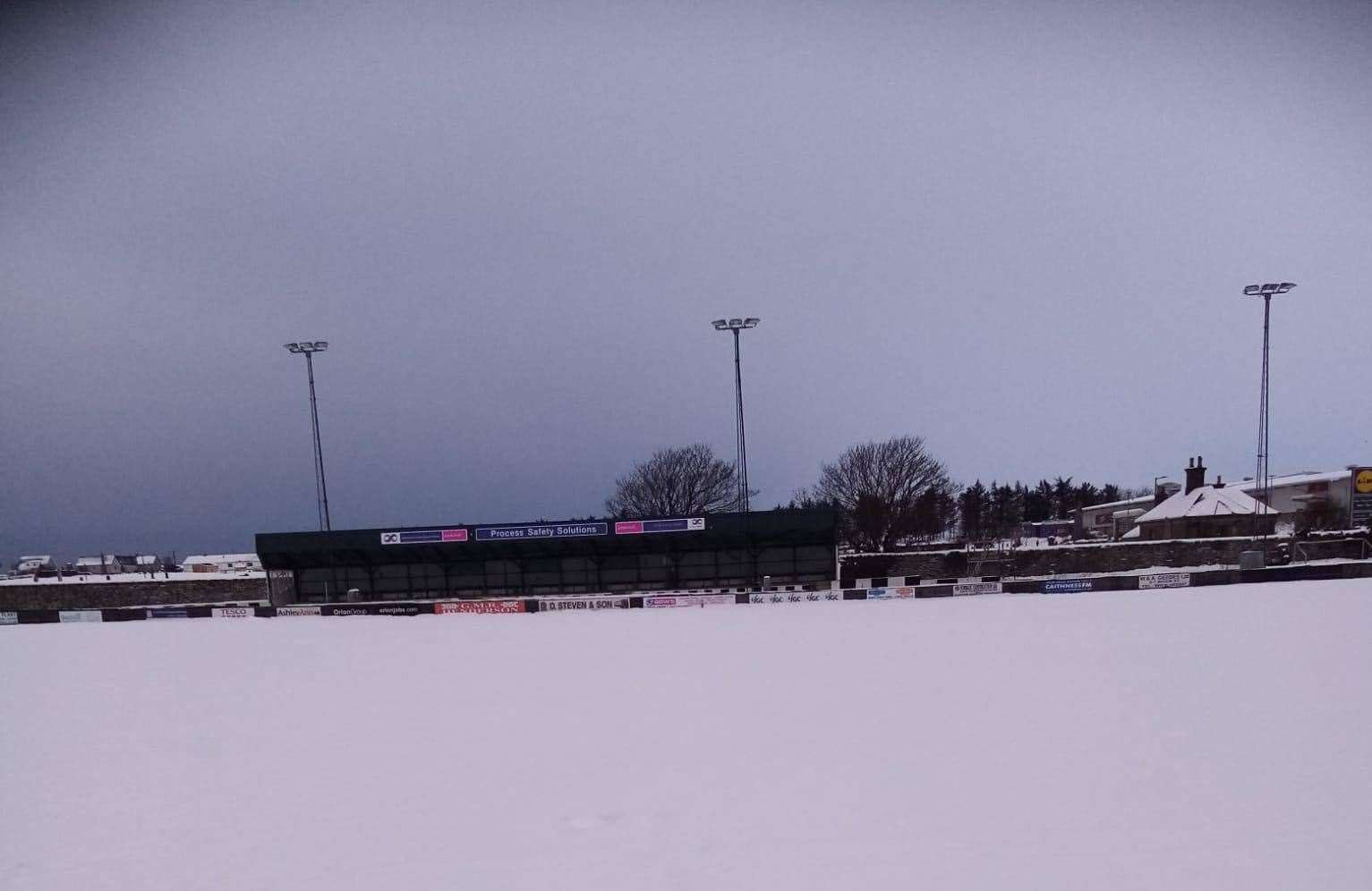 Snowbound Harmsworth Park in Wick. Photo: Wick Academy FC