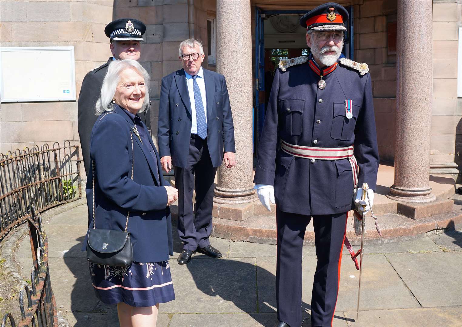 Welcoming committee for Prince Charles included, from left, Lady Thurso, Inspector Alasdair Goskirk, Jamie Stone MP and Lord Thurso. Picture: DGS
