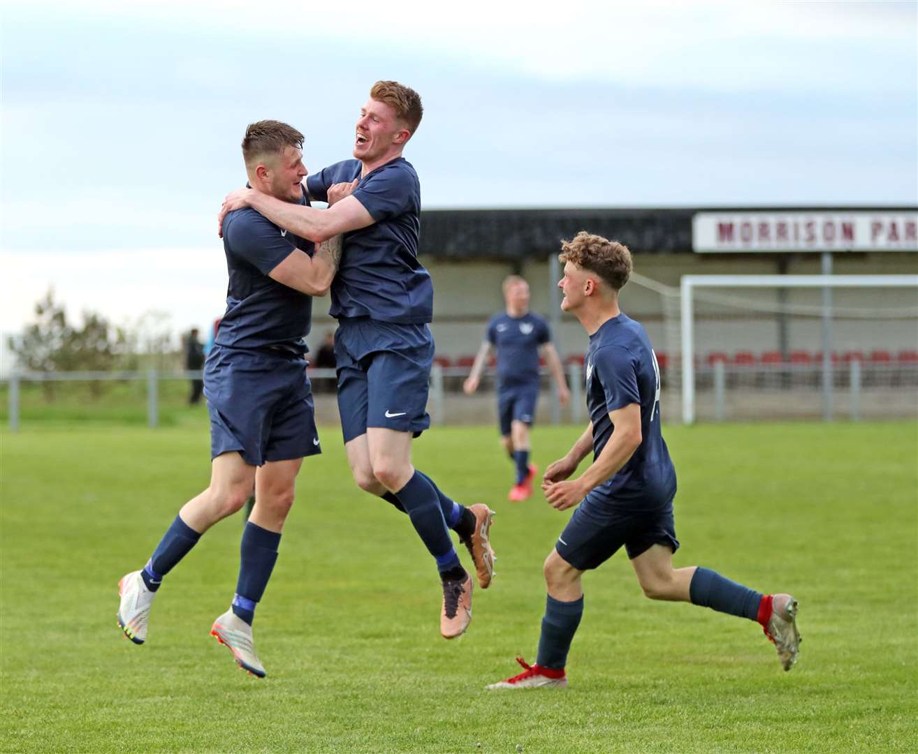 High Ormlie Hotspur striker Kuba Koziol (left) is congratulated by Aaron McNicol on scoring the equaliser against Pentland United on Friday. Picture: James Gunn