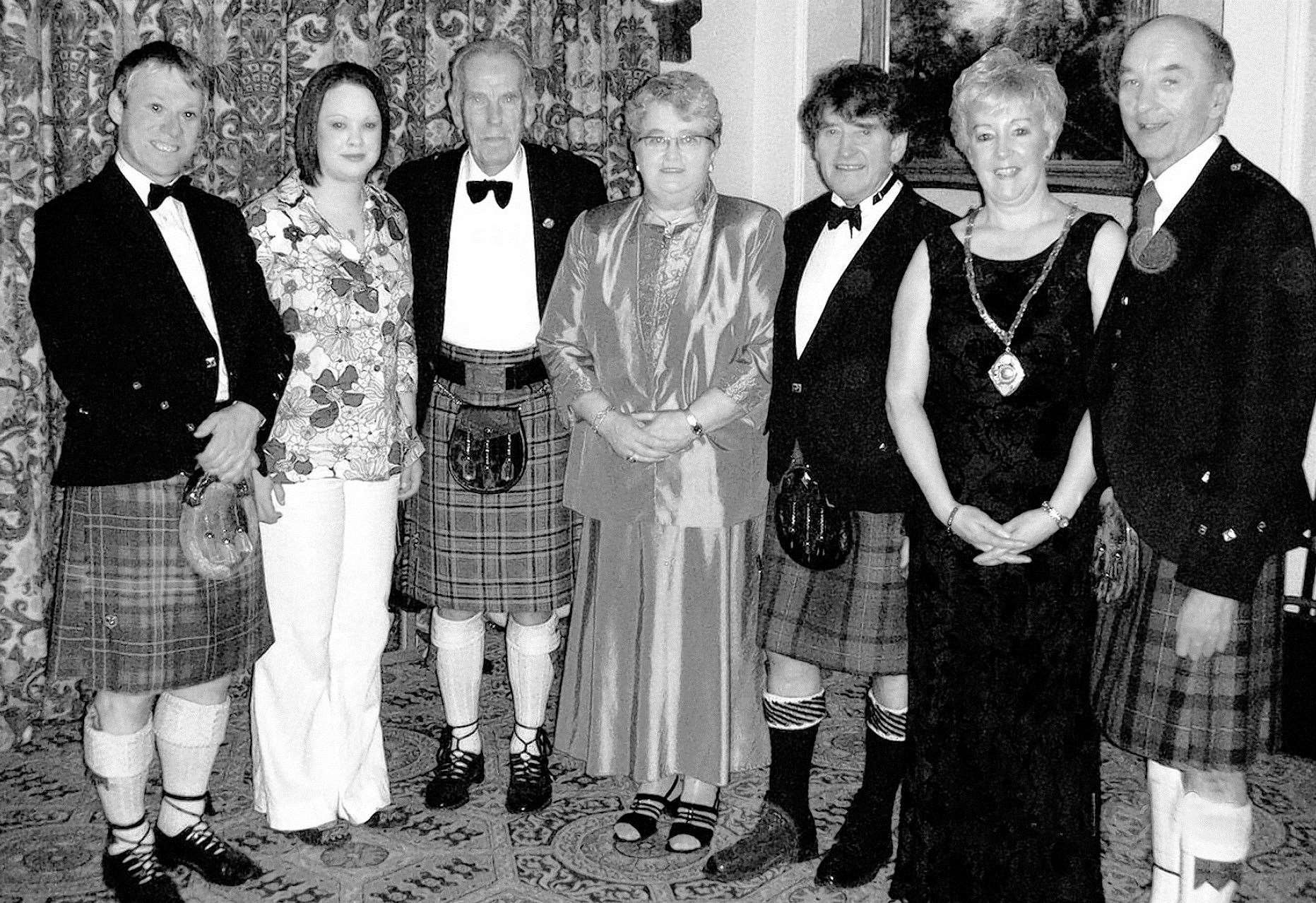 At the Edinburgh Caithness Association’s 170th anniversary function in 2007 are (from left) Alan Kitchen, accompanist; Mairi Macleod, harpist; John Lockie, former president; Anne Dunnett, Lord-Lieutenant of Caithness; Alasdair Gillies, Mod gold medallist; Linda Stuart, president; and John Macleod, secretary.