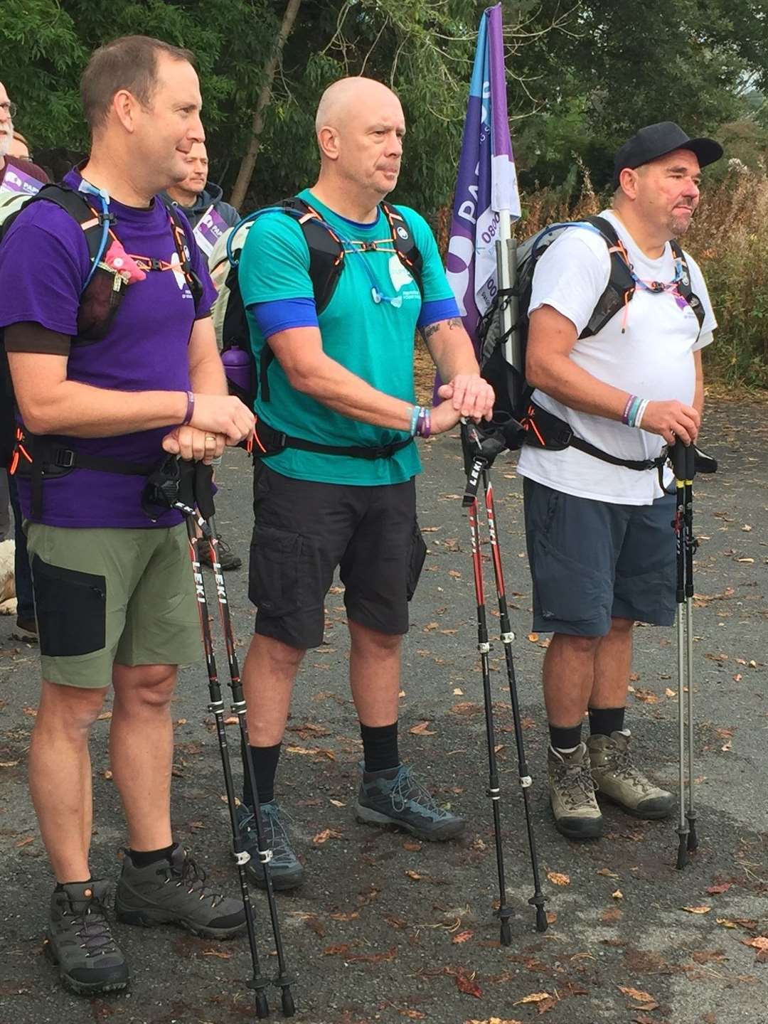 Tim Owen, Mike Palmer and Andy Airey at the start of a charity walk (Papyrus)