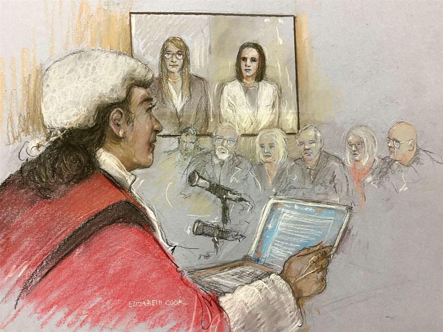 Mrs Justice Cheema-Grubb, watched by Harry Dunn’s family, as she passes sentence on Anne Sacoolas (right) (Elizabeth Cook/PA)