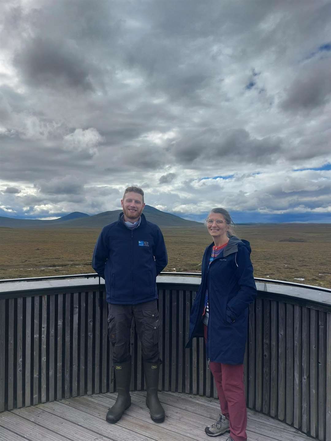 MSP Ariane Burgess met Ben Jones, site manager at RSPB Forsinard, at the Flow Country viewing tower.