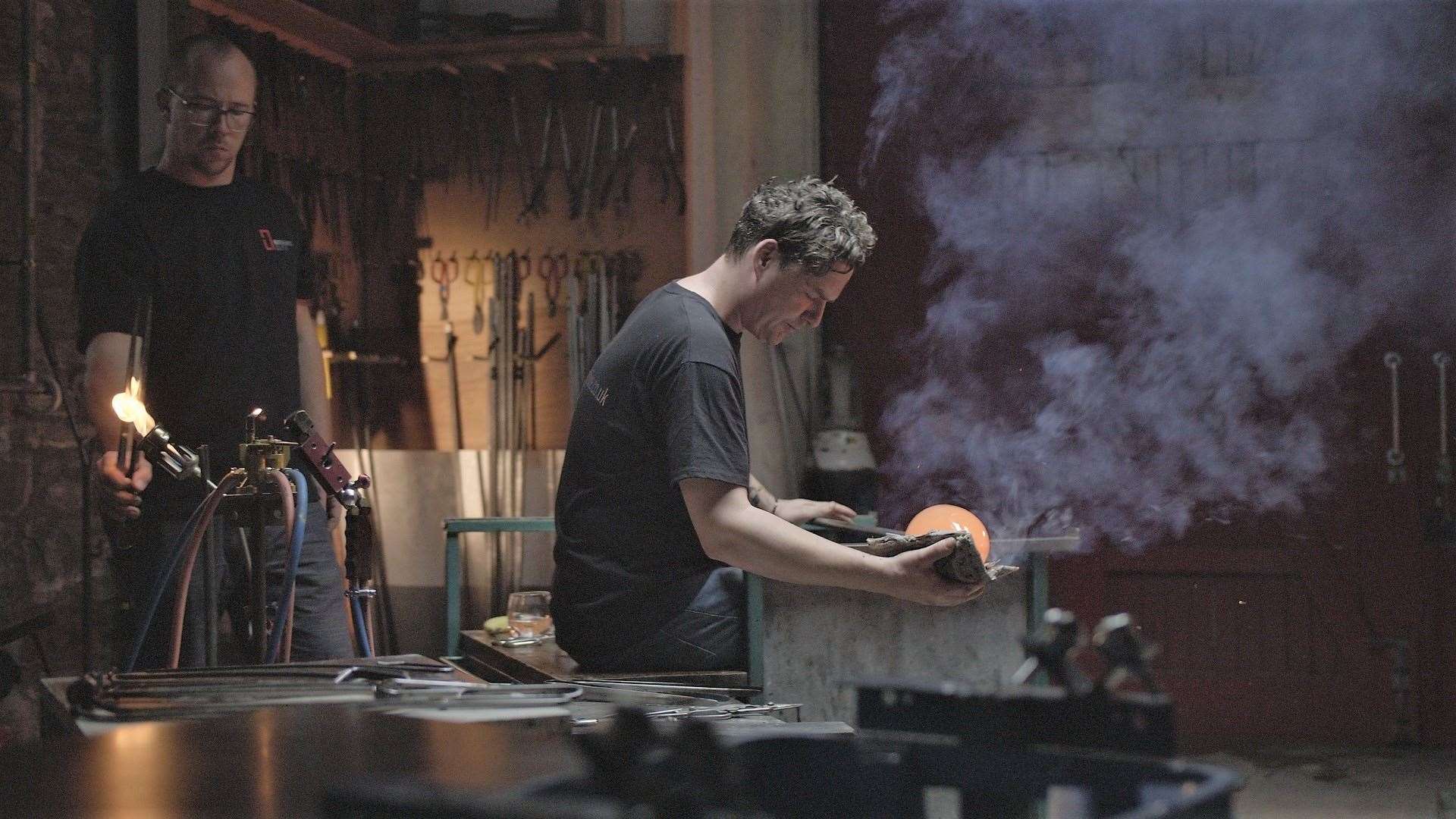 Martin Janecky working on a creative glass piece at the Lybster studio last year.