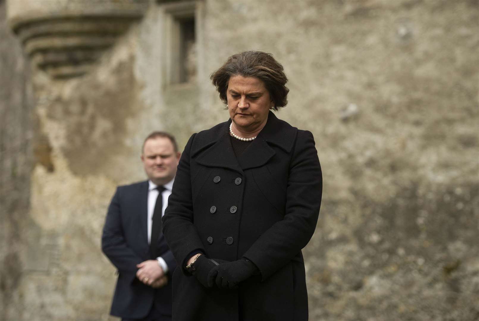 Northern Ireland’s First Minister Arlene Foster observed the silence at Enniskillen Castle, Co Fermanagh (Mark Marlow/PA)