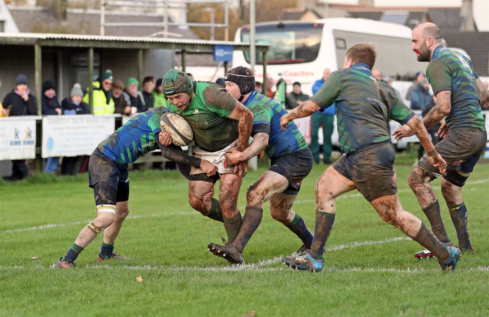 Hamish Coghill – one of the try-scorers against Ellon on Saturday – in action here against Aberdeen Wanderers, who are the Greens' next opponents. Picture: James Gunn