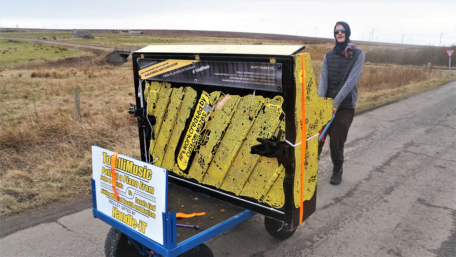 James' epic journey with the piano ended after 17 miles on the outskirts of Wick. Picture: DGS