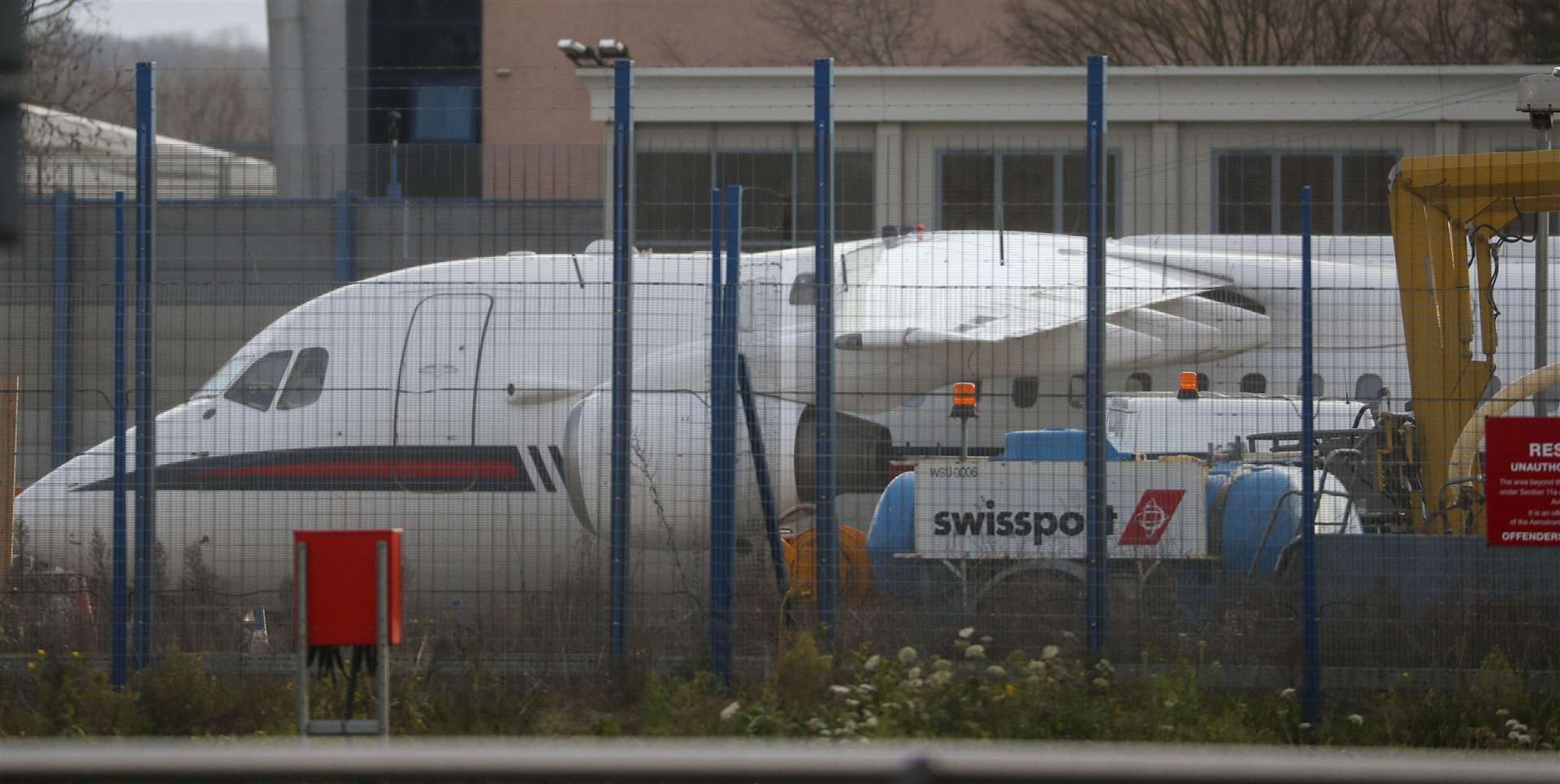 An RAF plane thought to have collected the agreement papers from Brussels sits at London City Airport (Steve Parsons/PA)