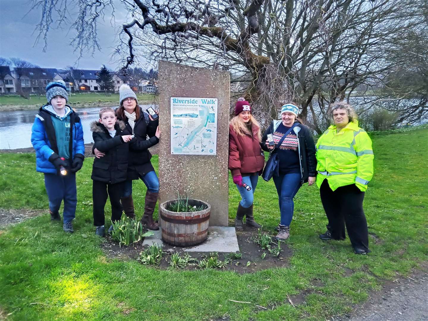 Jessica, second from right, leading one of her new wildlife tours along River Thurso.