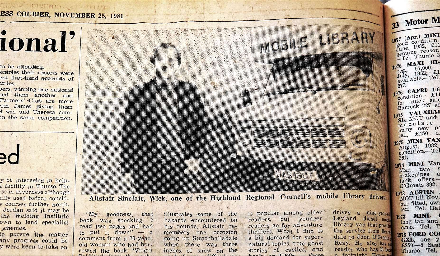 Alistair was feayured in the Caithness Courier in 1981.