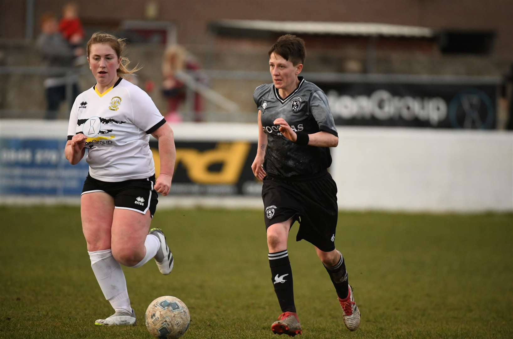 Hannah Hutson (right) scored twice for Caithness in their 6-1 win over Clachnacuddin at Carrbridge. Picture: James Mackenzie