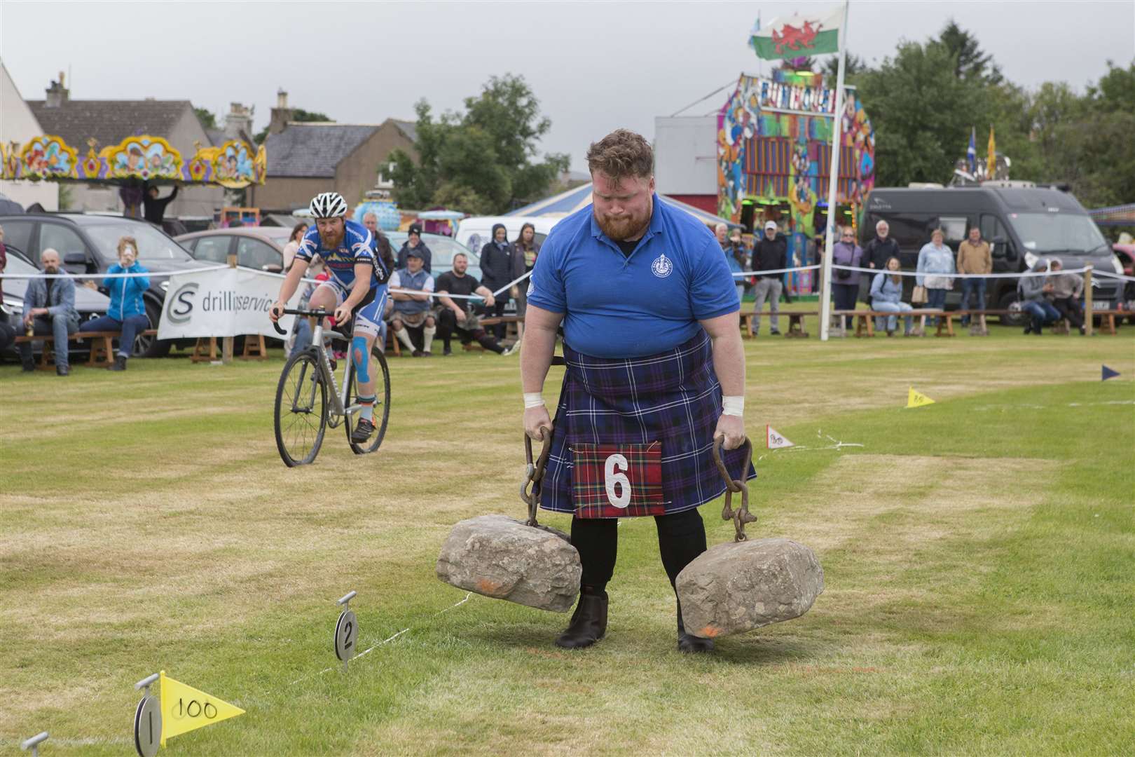 Canadian Alex MacDonald, who lives in Thurso and is co founder of the North Point Distillery, tries the farmers walk. Picture: Robert MacDonald/Northern Studios