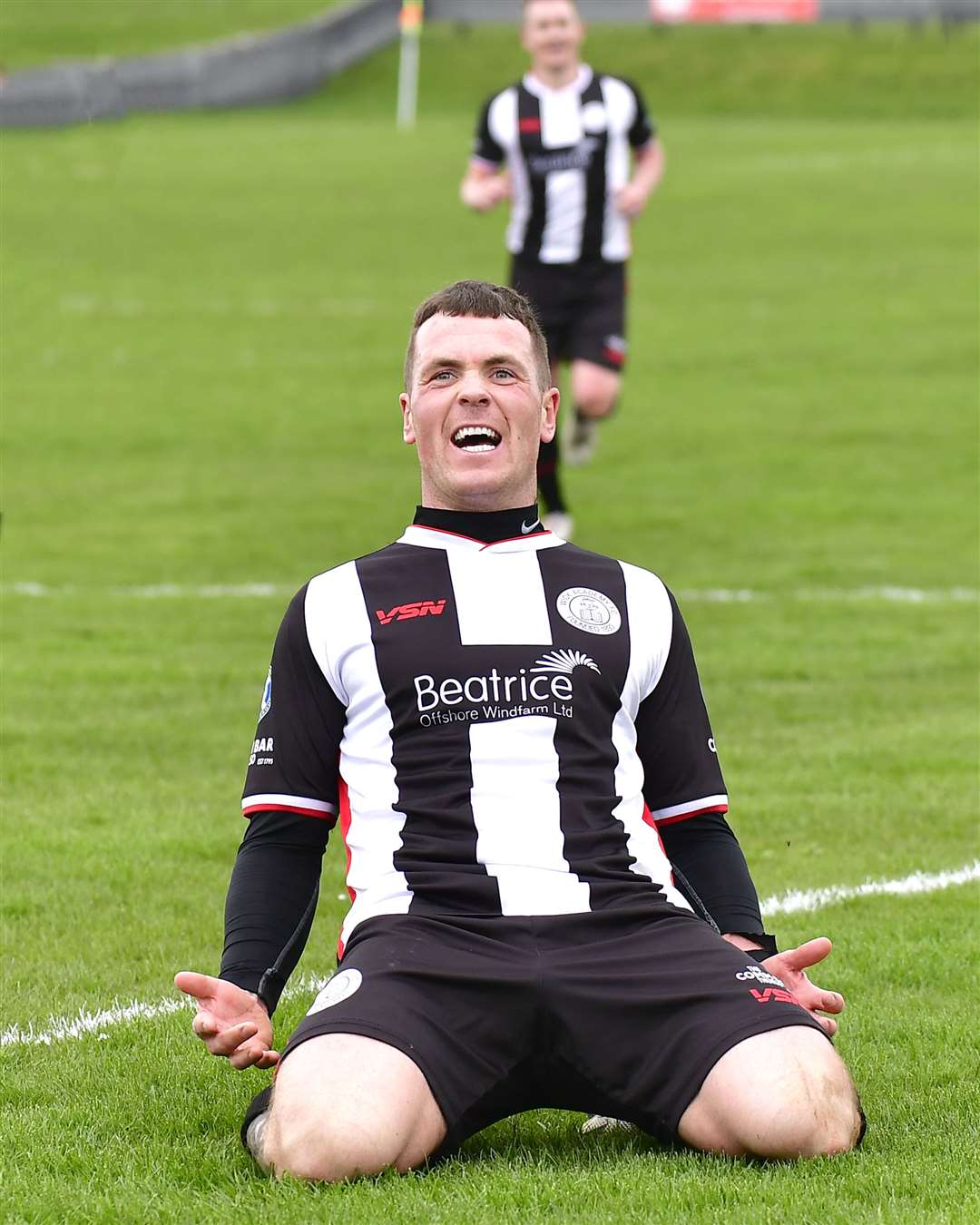 Gordon MacNab shows his delight after hammering home an unstoppable shot for his second goal of the afternoon. Picture: Mel Roger