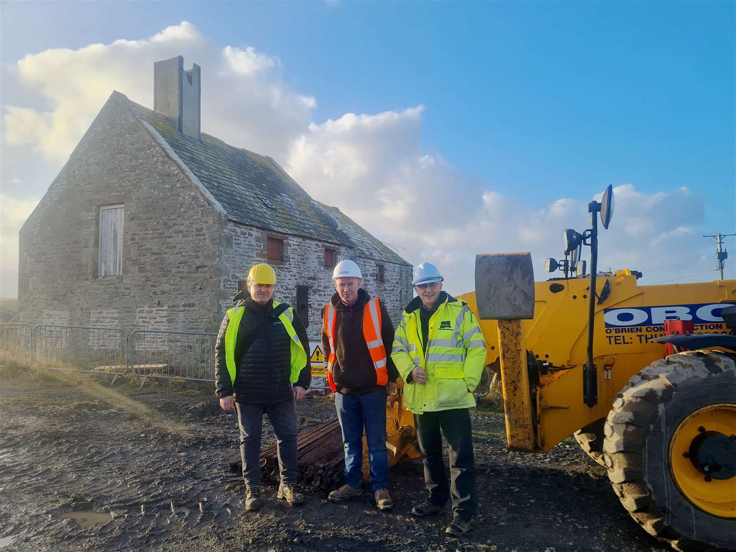 Architect Chris Bowes (left), from McGregor Bowes, Mark O'Brien (centre), site manager for O'Brien Construction, and Rognvald Brown, chairman of John O'Groats Mill Trust.