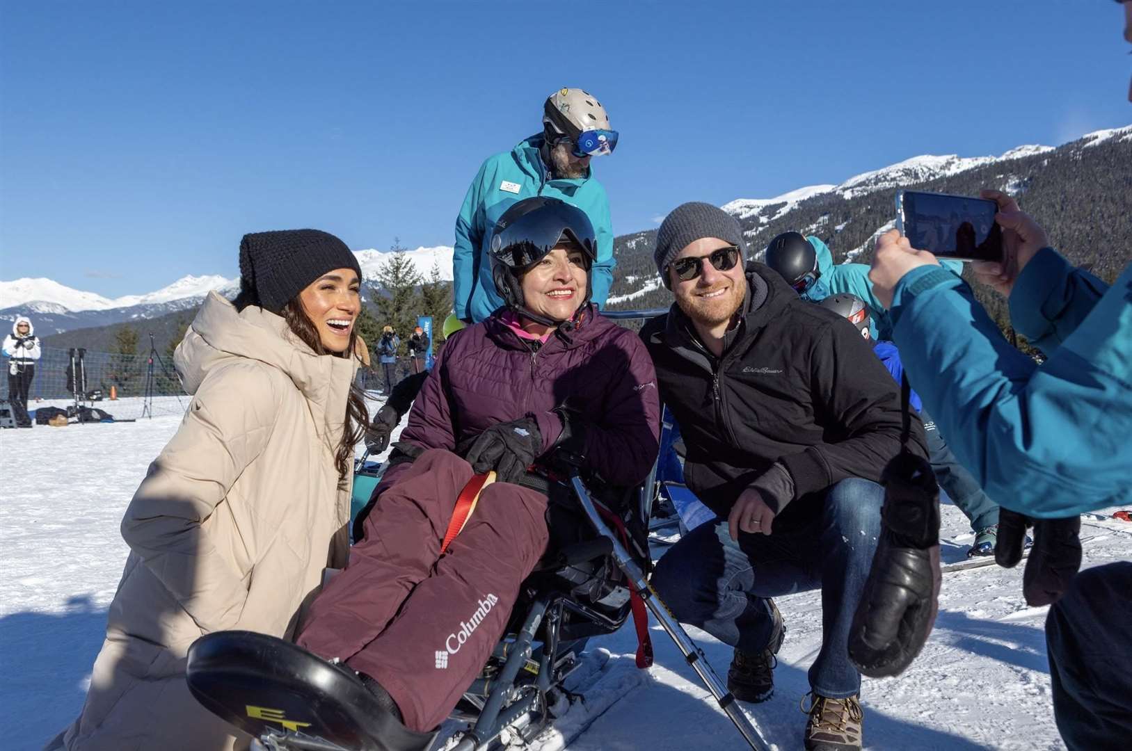 The Duke and Duchess of Sussex with participant Rosa Sanchez Bermudez during their visit to Whistler (Jeremy Allen/Invictus Games)