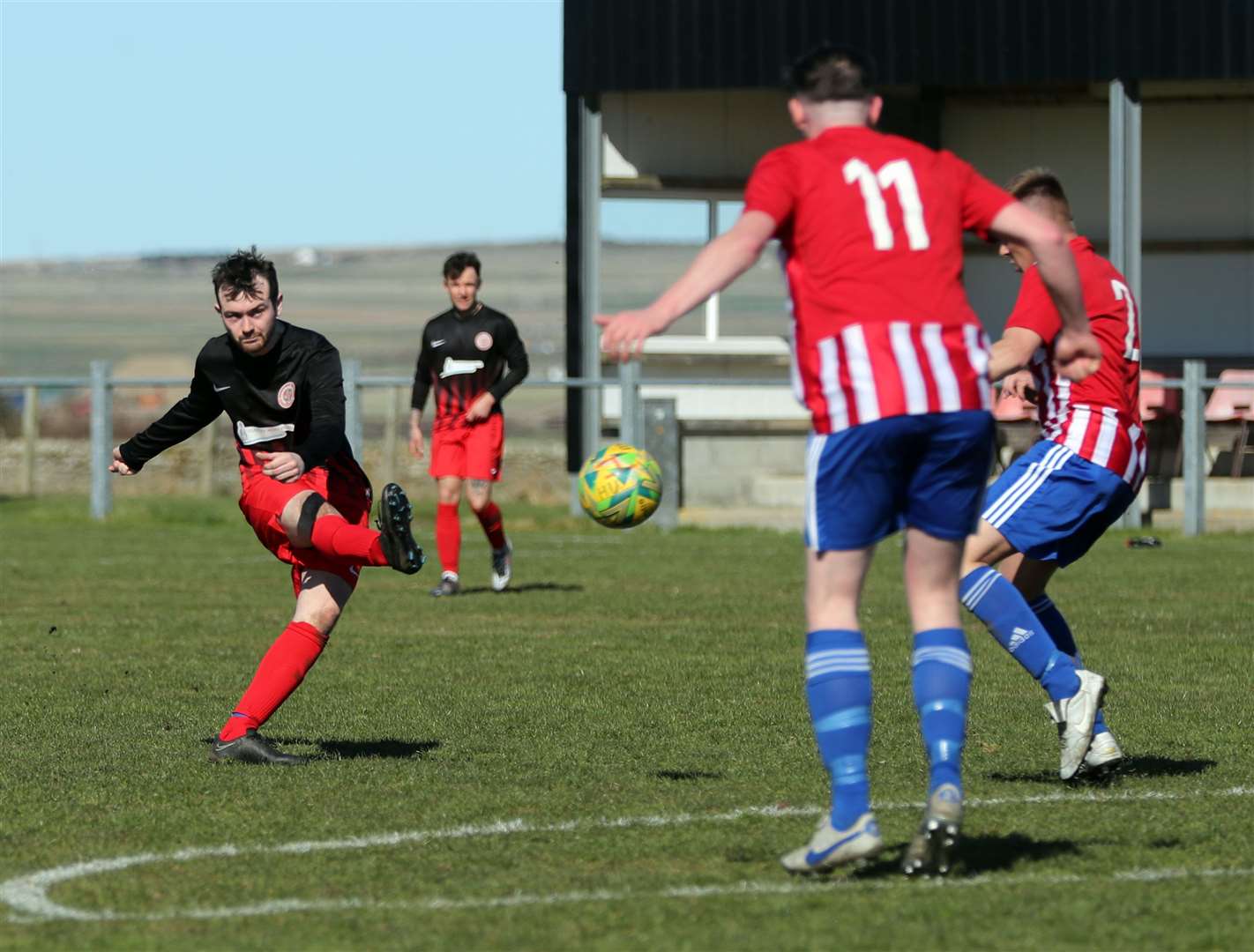 Colin Henstridge scores Halkirk's second goal against St Duthus – at that point the Anglers looked well placed to go on and win, but the Tain side had other ideas. Picture: James Gunn