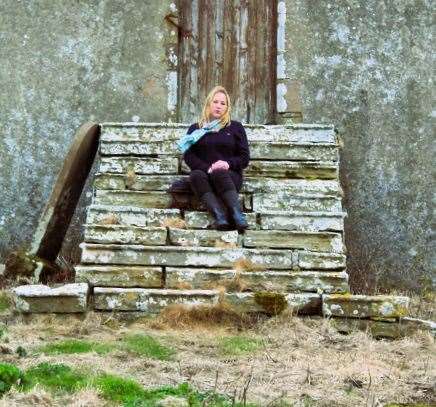 Fiona on the steps of the Ulbster Mausoleum.
