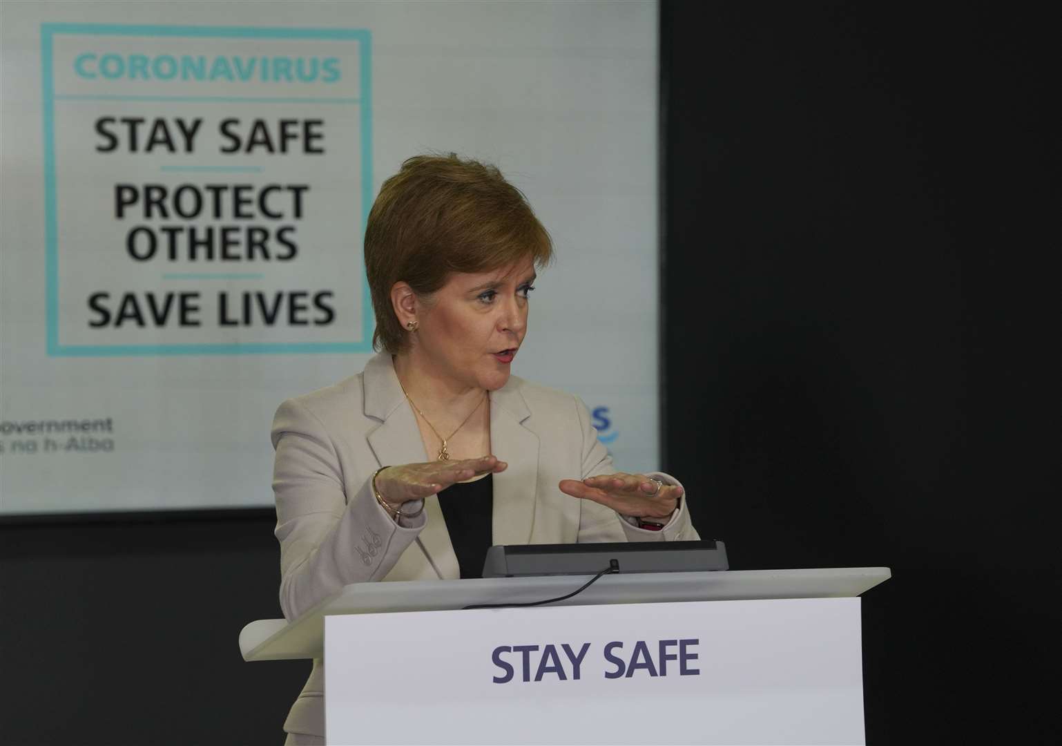 Nicola Sturgeon at her briefing today. She said an Orkney-based coronavirus cluster is under investigation.
