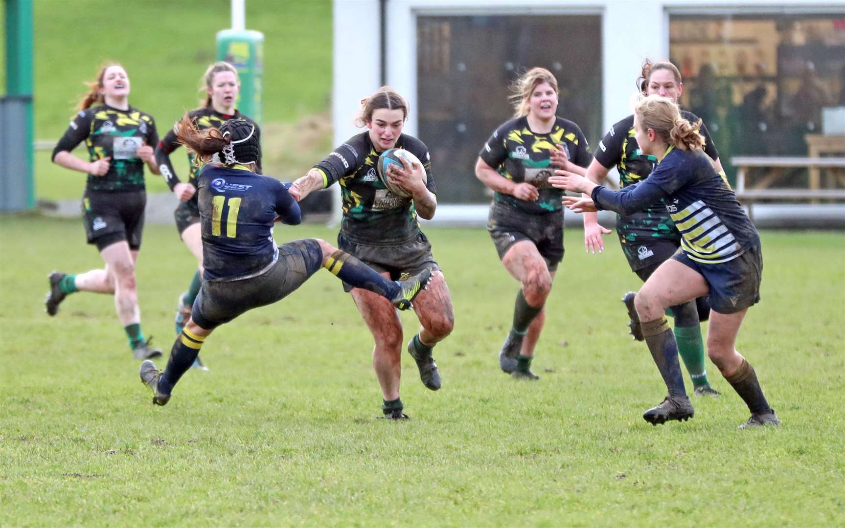 Emmy Smith, in action here against Dundee Valkyries 2nd XV, top-scored for the Krakens at Bannockburn. Picture: James Gunn
