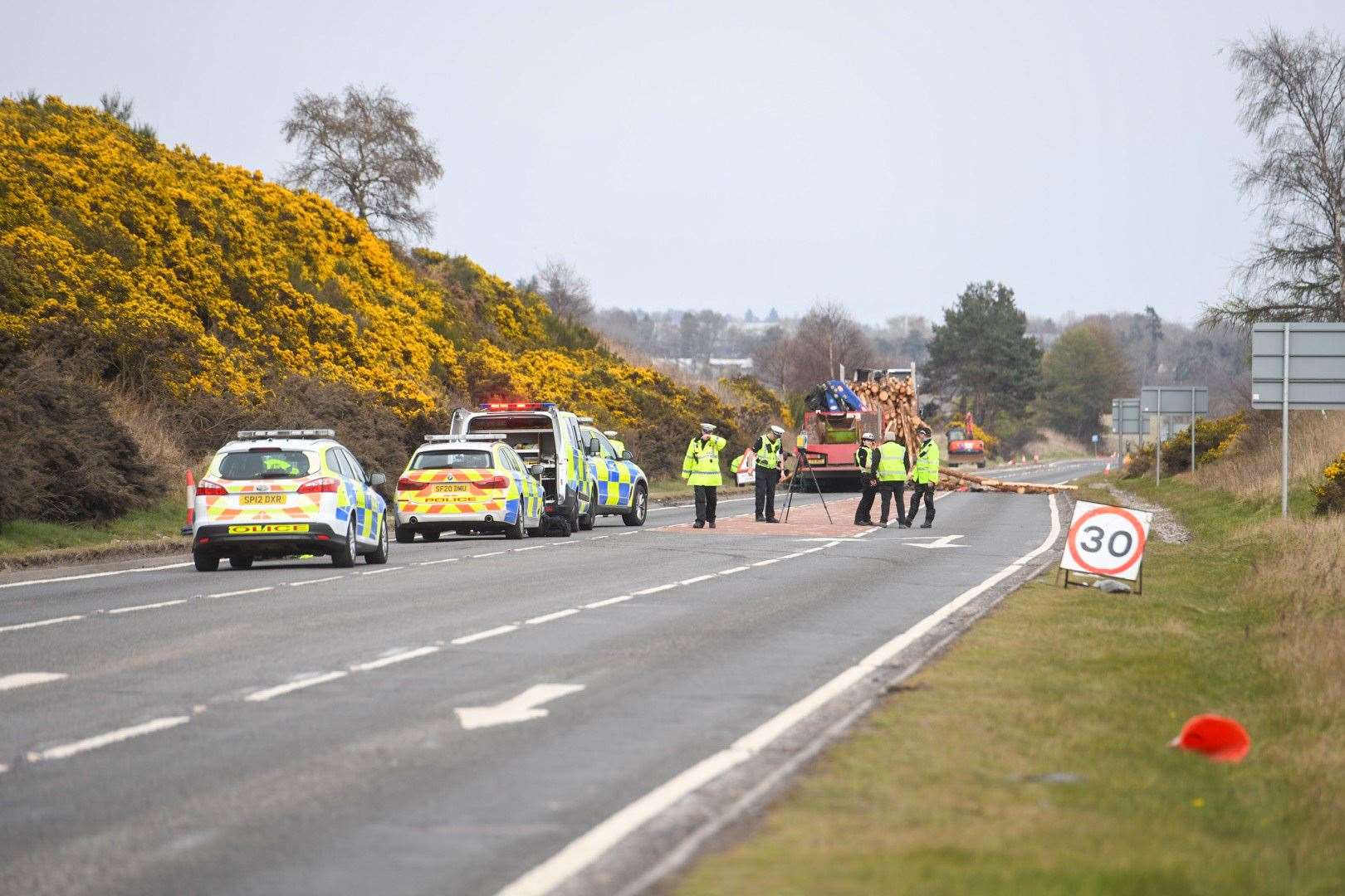The road was closed for several hours after the accident near the Skiach junction on the A9. Picture: HNM