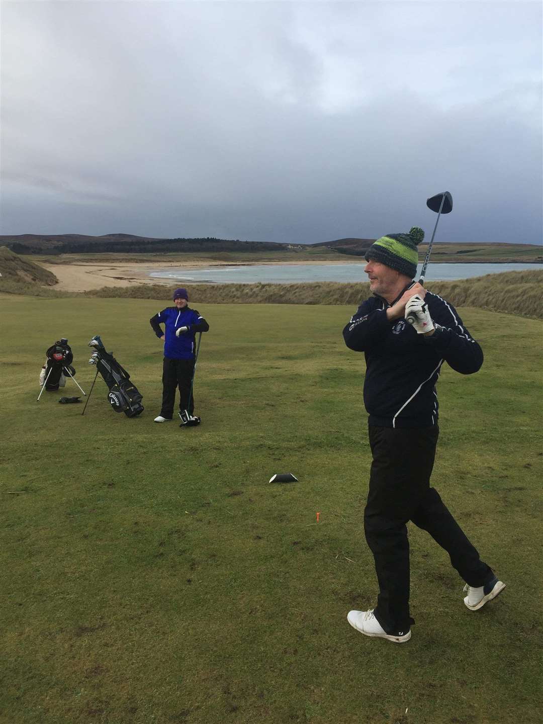 Donald Mowat teeing off at the 10th tee - Donald won round eight of Reay Golf Club's winter league stableford competition last weekend.