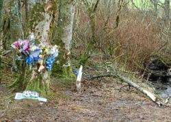 Floral tributes were left at the scene of the crash where Christopher Durrand died in February.
