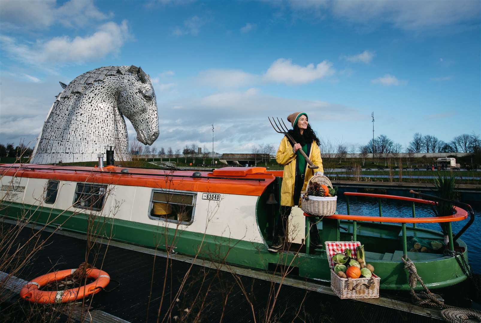 Events manager Yvonne Kincaid at the Kelpies, Falkirk. A Dandelion floating garden will tour the Forth and Clyde and Union canal network.