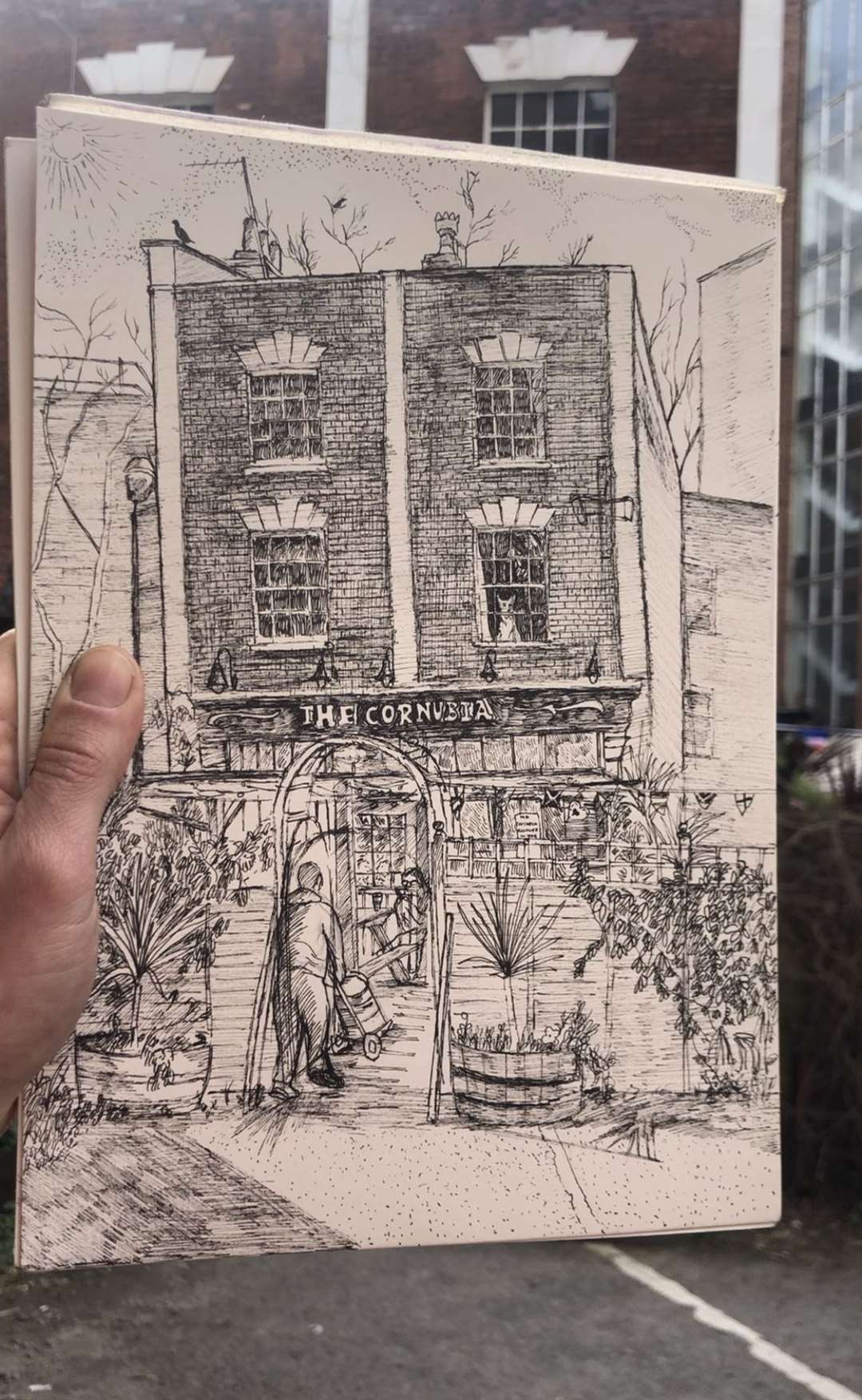 Mr Morris’s drawing of The Cornubia in Bristol (Instagram/@frankspubdrawings/PA)